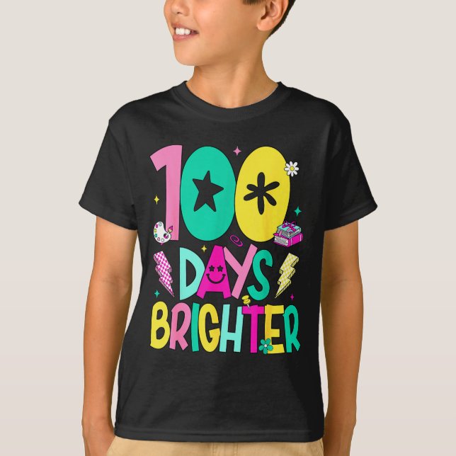 Camiseta Preppy 100 Days Brighter Happy 100th Day Of School (Frente)