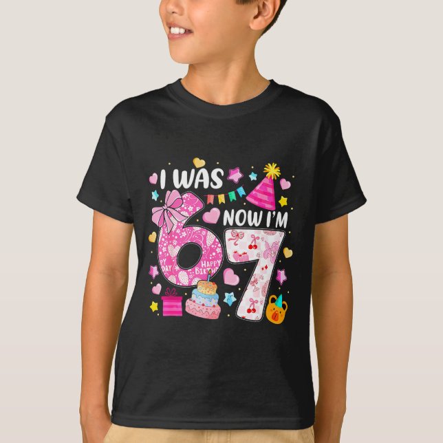 Camiseta Preppy Coquette Bow I Was 6 Now I'm 7 7th Birthday (Frente)