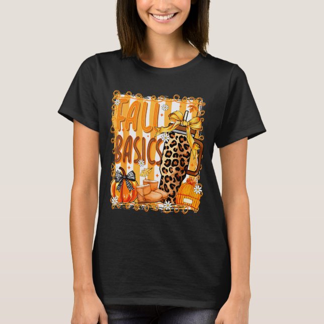 Camiseta Preppy Fall Basics Coquette Bow Pumpkin Autumn Wom (Frente)
