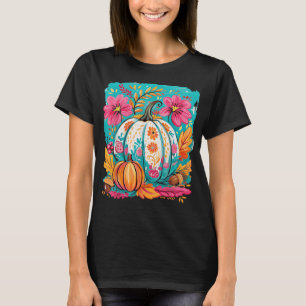 Camiseta Preppy Floral Fall Pumpkin Autumn Ação de Graças C