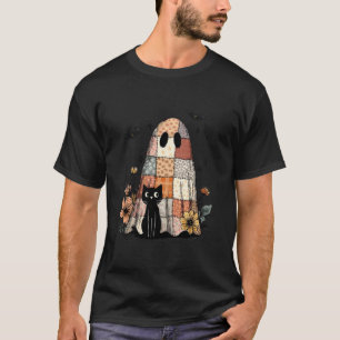 Camiseta Préppy Floral Patchwork Retrô Gato Preto e Fantasm