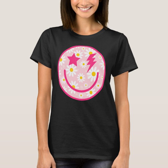 Camiseta Preppy Happy Face Daisy Flower Smile Trendy (Frente)