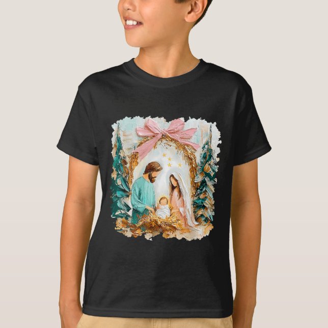 Camiseta Preppy Painted Christian Nativity Scene God Faith  (Frente)