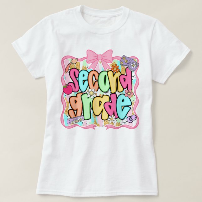 Camiseta Preppy Second Grade 2nd Grade Teachers Girls (Frente do Design)