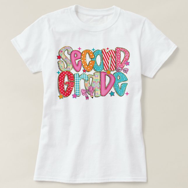 Camiseta Preppy Second Grade 2nd Grade Teachers Girls (Frente do Design)