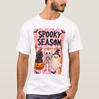 Camiseta Preppy Spooky Season Coquette Esqueleto Fantasma G