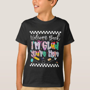 Camiseta Preppy Welcome De Volta Fico Feliz Que Você Esteja