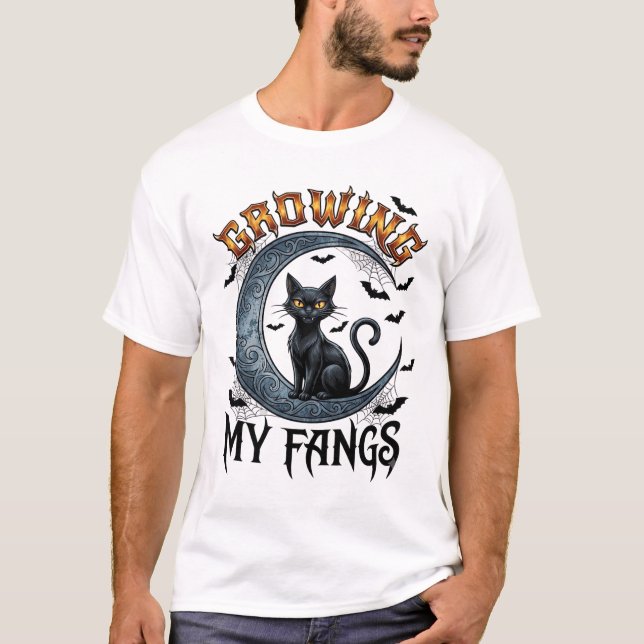 Camiseta Presas Crescentes Gato Preto Lua Crescente Morcego (Frente)
