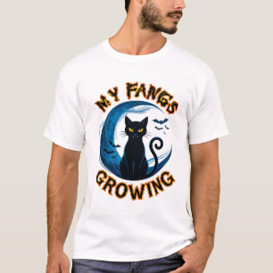 Camiseta Presas Crescentes Halloween Gato Preto Lua Azul Mo
