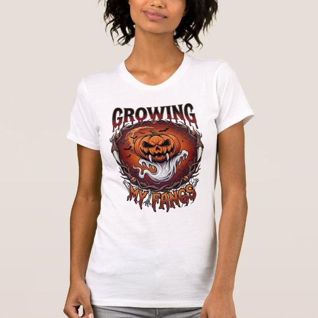 Camiseta Presas Crescentes Morcego Fantasma Abóbora Vampiro (Frente)