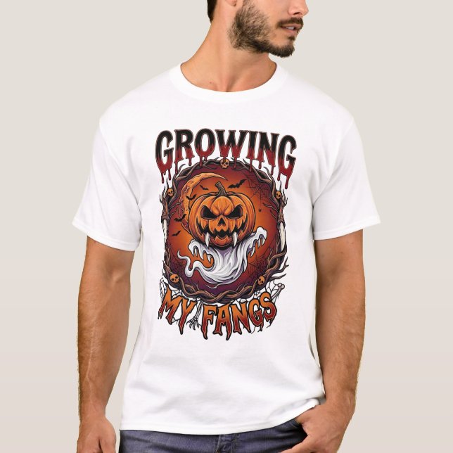 Camiseta Presas Crescentes Morcego Fantasma Abóbora Vampiro (Frente)