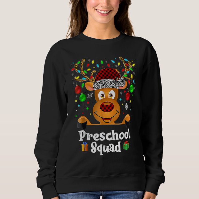 Camiseta Preschool Squad Teacher Plaid Reindeer Hat Santa C (Frente)