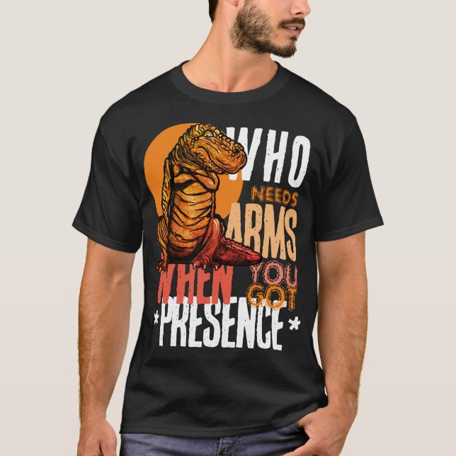 Camiseta Presença Sobre Biceps: Confiança T-Rex (Frente)