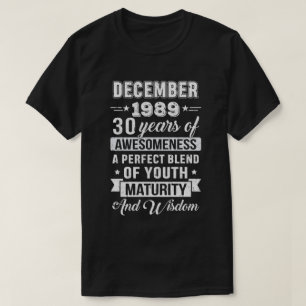 Camiseta Presente aniversário de 30 anos de dezembro de 19
