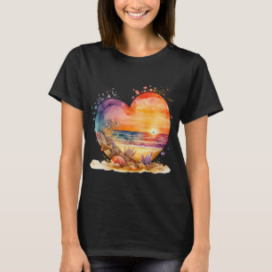Camiseta Presente Aquarela do Pôr do Sol Amante da Praia Co