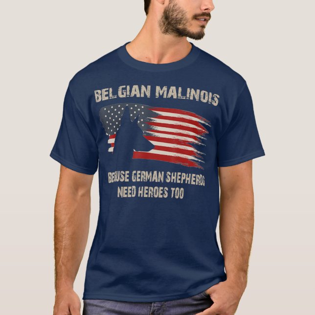 Camiseta Presente belga Malinois-americano Flag Funny Dog (Frente)