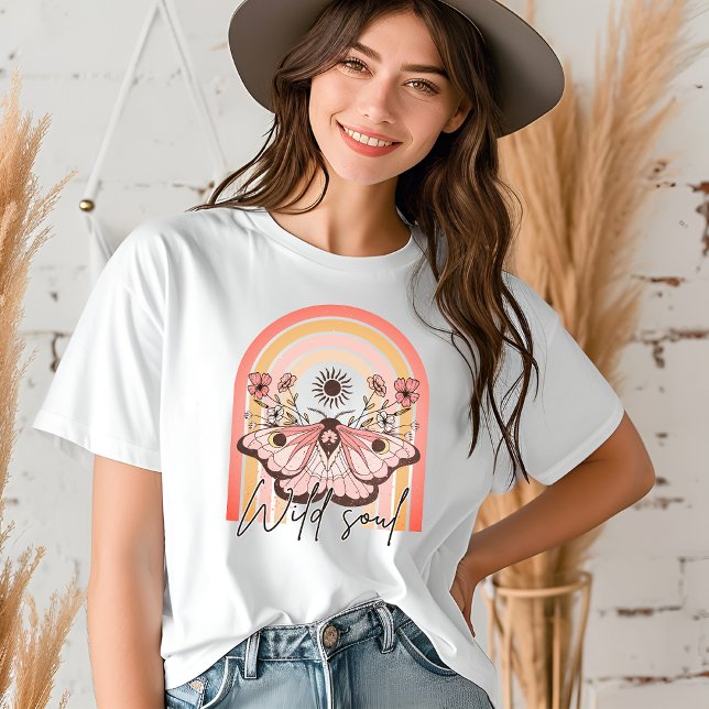 Camiseta Presente Borboleta Arco-Íris Boho Alma Selvagem (Criador carregado)