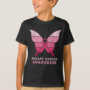 Camiseta Presente da borboleta rosa de consciência do Cance