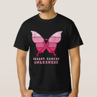 Camiseta Presente da borboleta rosa de consciência do Cance