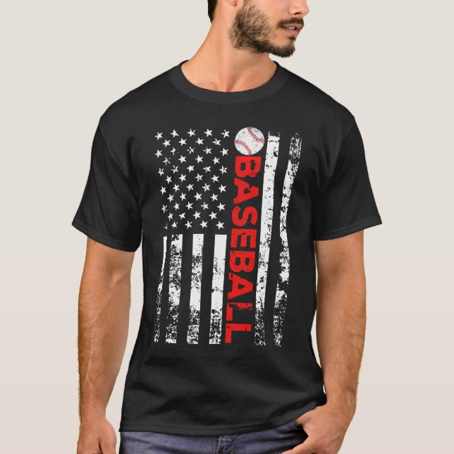Camiseta Presente da Equipe de Beisebol da Bandeira America (Frente)