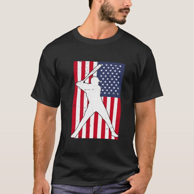 Camiseta Presente da Equipe de Beisebol da Bandeira America (Frente)