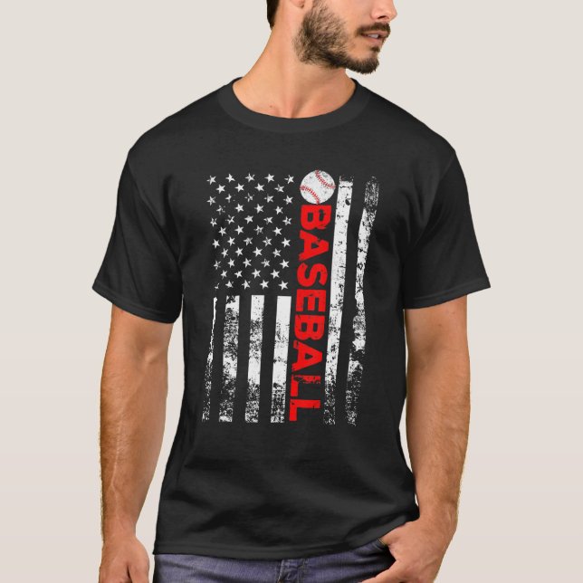 Camiseta Presente da Equipe de Beisebol da Bandeira America (Frente)