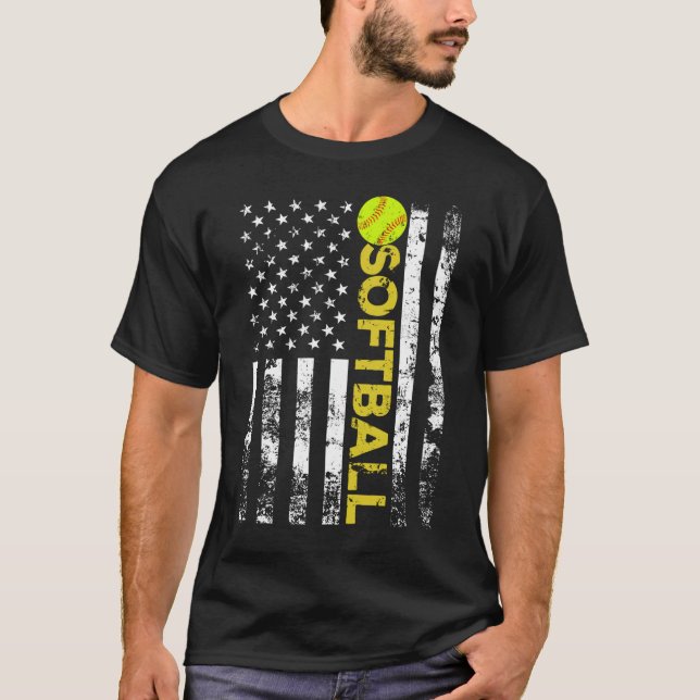Camiseta Presente da Equipe de Softball da Bandeira America (Frente)