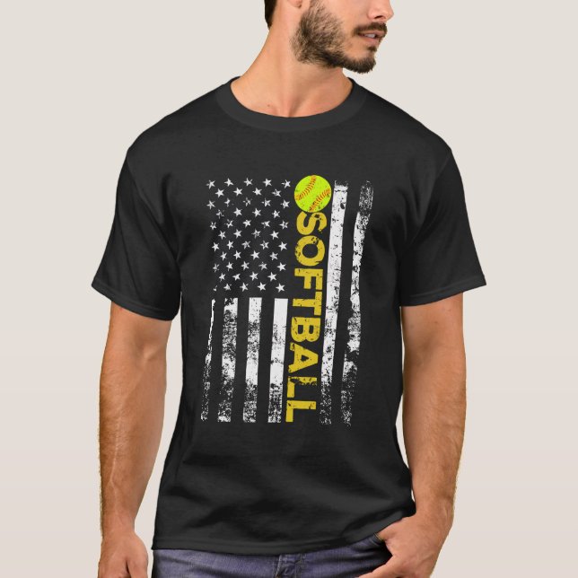 Camiseta Presente da Equipe de Softball da Bandeira America (Frente)