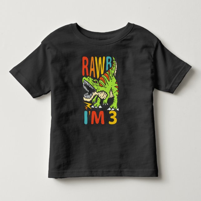 Camiseta Presente de 3º aniversário do dinossauro T Rex Raw (Frente)