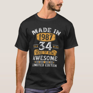 Camiseta Presente De 34 Anos Feito Em 1987, Edição Limitada