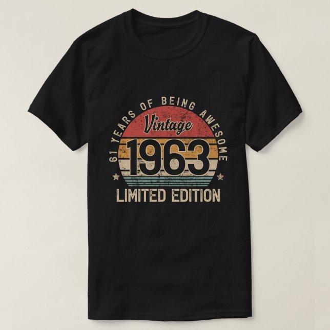 Camiseta Presente de 61 Anos, Edição Limitada de 1963 61º A (Frente do Design)