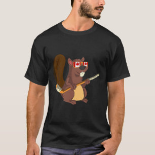 Camiseta Presente de Animal Fofo Canadense Castor Folha de