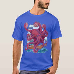 Camiseta Presente de animal marinho polvo navio animal famí