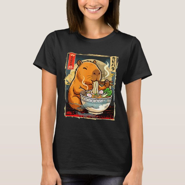 Camiseta Presente de anime de capivara Kawaii comendo macar (Frente)