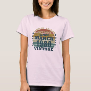 Camiseta presente de aniversário de 1980 na vintage march