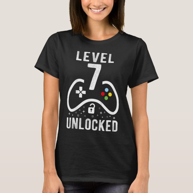 Camiseta Presente de Aniversário de 7 Anos com Nível 7 Desb (Frente)