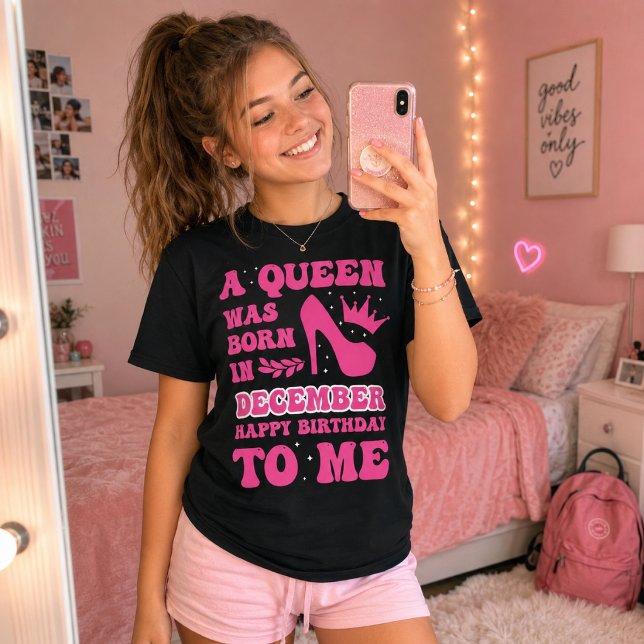 Camiseta Presente de Aniversário de Menina de Dezembro Rosa (Criador carregado)