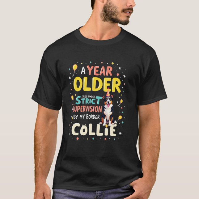 Camiseta Presente de Aniversário Divertido Border Collie Cã (Frente)