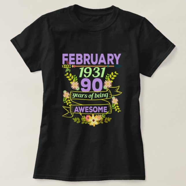Camiseta Presente de aniversário do 90 de fevereiro de 1931 (Frente do Design)