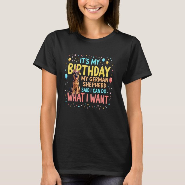 Camiseta Presente de Aniversário Engraçado Cachorro Pastor  (Frente)