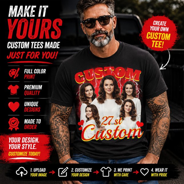 Camiseta Presente de aniversário personalizado para a sua n (Criador carregado)