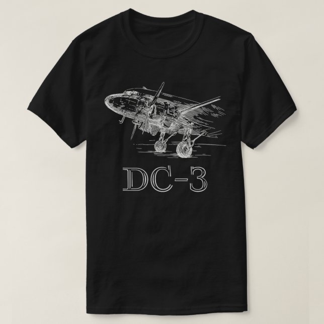 Camiseta Presente de avião esboçado Vintage DC3 (Frente do Design)