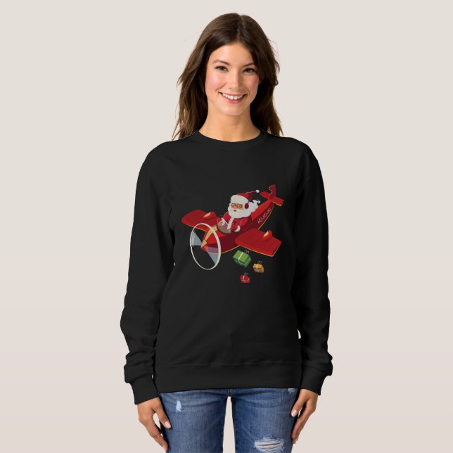 Camiseta Presente de Avião Voador do Piloto Papai Noel de N (Frente Completa)