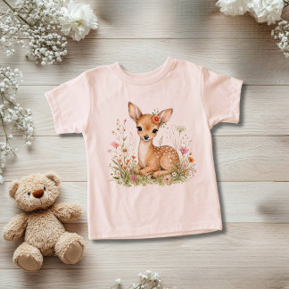 Camiseta Presente de Bebê Menina Floral Aquarela de Cervo B