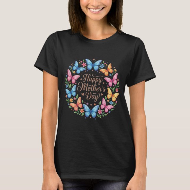 Camiseta Presente de Borboleta do Dia das Mães Feliz para a (Frente)