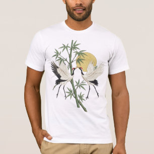 Camiseta Presente de bordado de grou japonês com bambu ao n