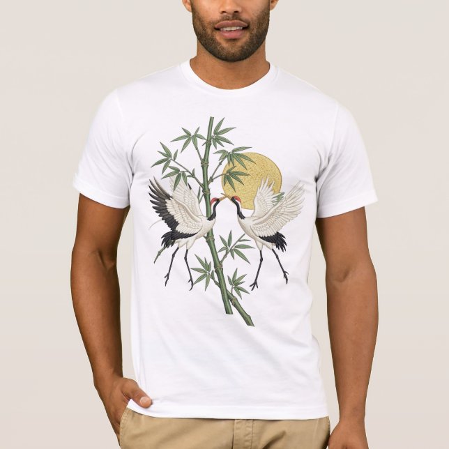 Camiseta Presente de bordado de grou japonês com bambu ao n (Frente)