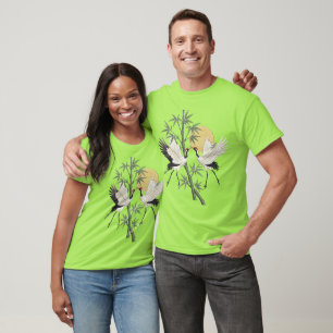 Camiseta Presente de bordado de grou japonês com bambu e na