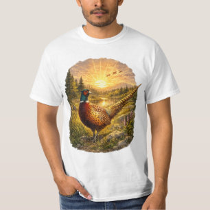 Camiseta Presente de Caça ao Faisão ao Pôr do Sol Ave Selva