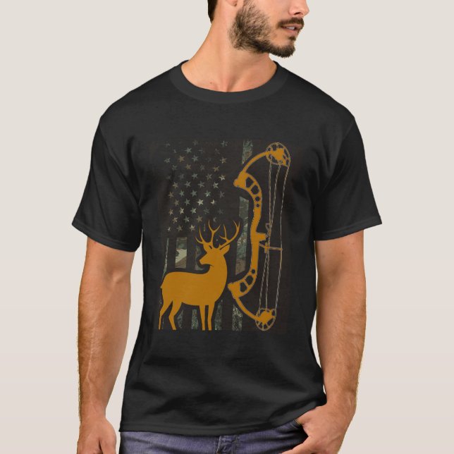 Camiseta Presente De Caça Para Deer Hunt, Bandeira Da Camo  (Frente)